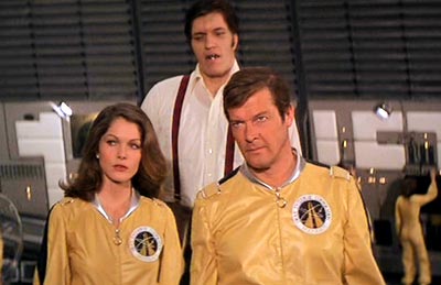 Beatrice Libert with Roger Moore (James Bond) and Richard Kiel (Jaws) in Moonraker